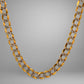 Gold chain necklace on a gray background