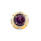 The front and top of the amethyst ring. Shows the large, round amethyst center stone.