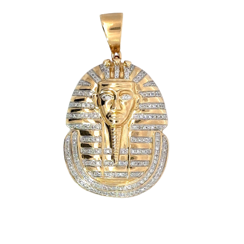 Front of the diamond pharaoh pendant. Diamond eyes and Diamonds throughout the hair and neck.