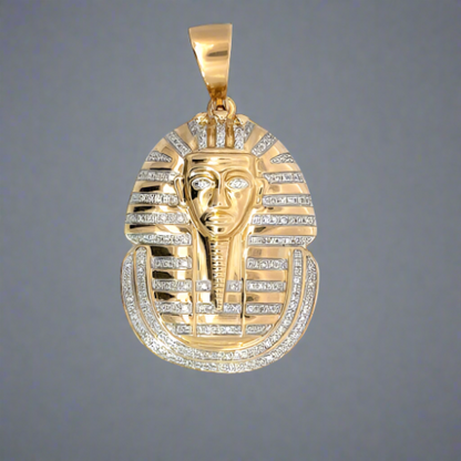 Front of the diamond pharaoh pendant. Diamond eyes and Diamonds throughout the hair and neck.