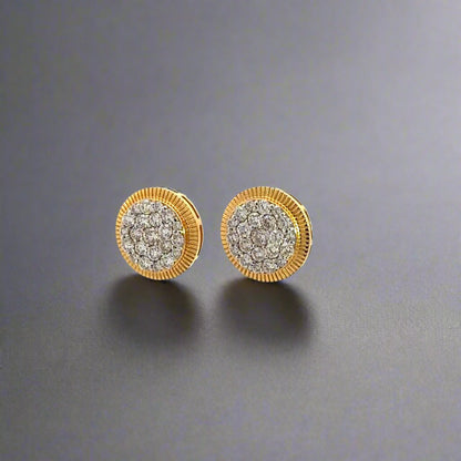 diagonal view of diamond rolex-style earrings