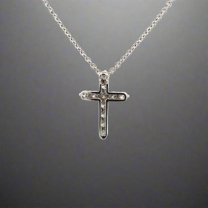 back of white gold cross necklace