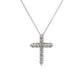 front of white gold diamond cross necklace with 11 small round diamonds