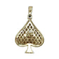 Back of gold ace of spades pendant with ag stamp and 10K stamp on white background