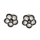 Front of black + white round diamond flower earrings in white gold
