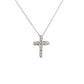 front of white gold diamond cross necklace