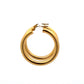 side of polished yellow gold hoops 