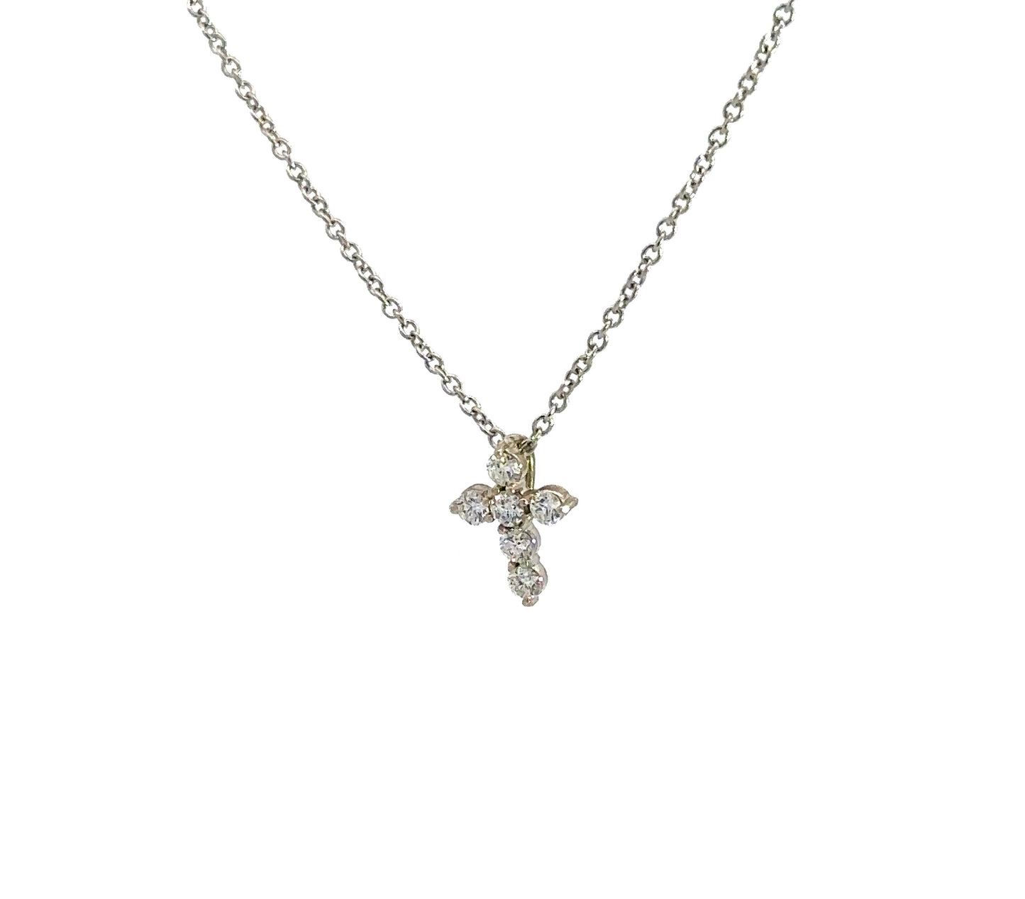 diagonal view of diamond cross necklace