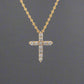 front of diamond cross necklace with 11 round diamonds