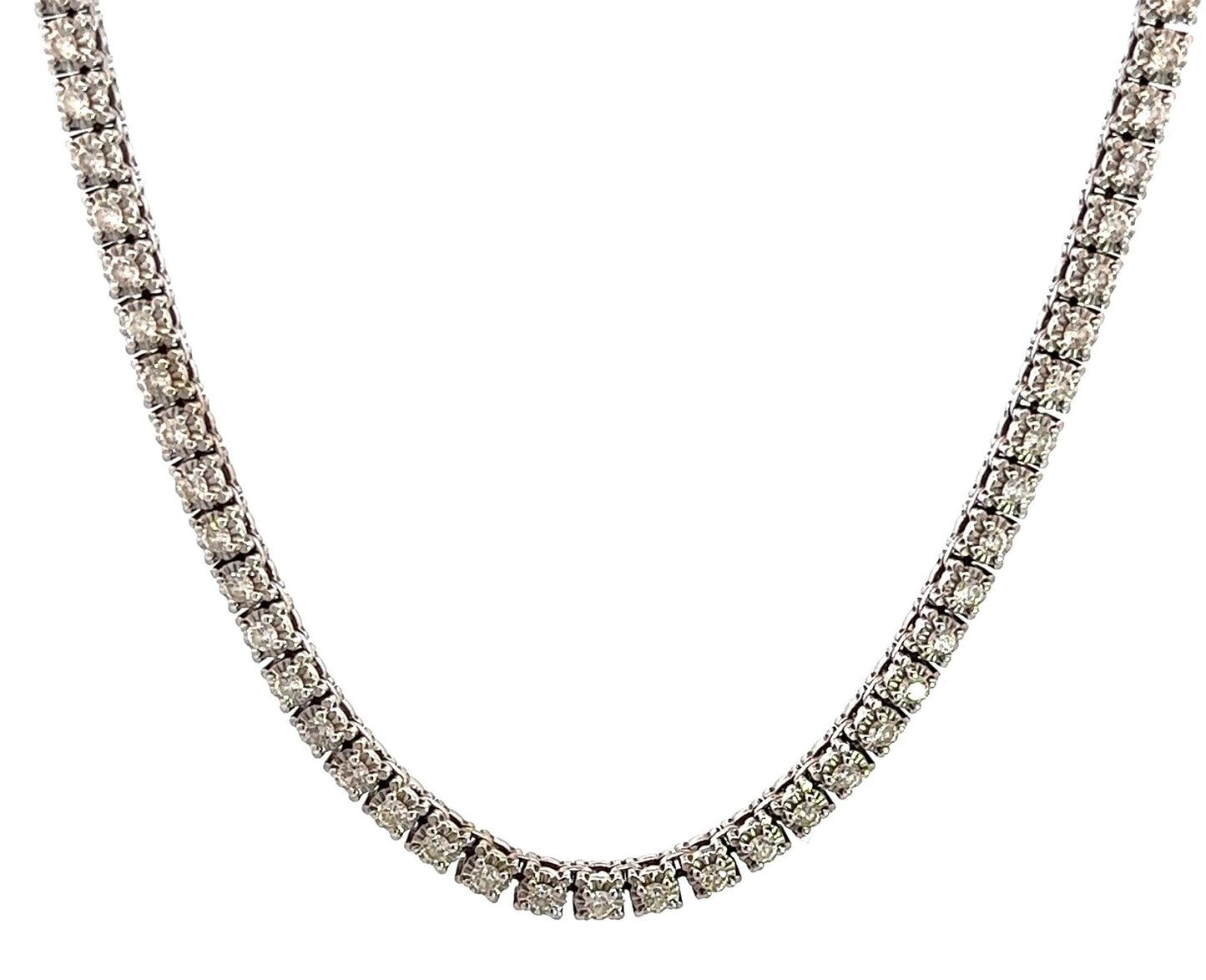 Hanging white gold diamond tennis necklace