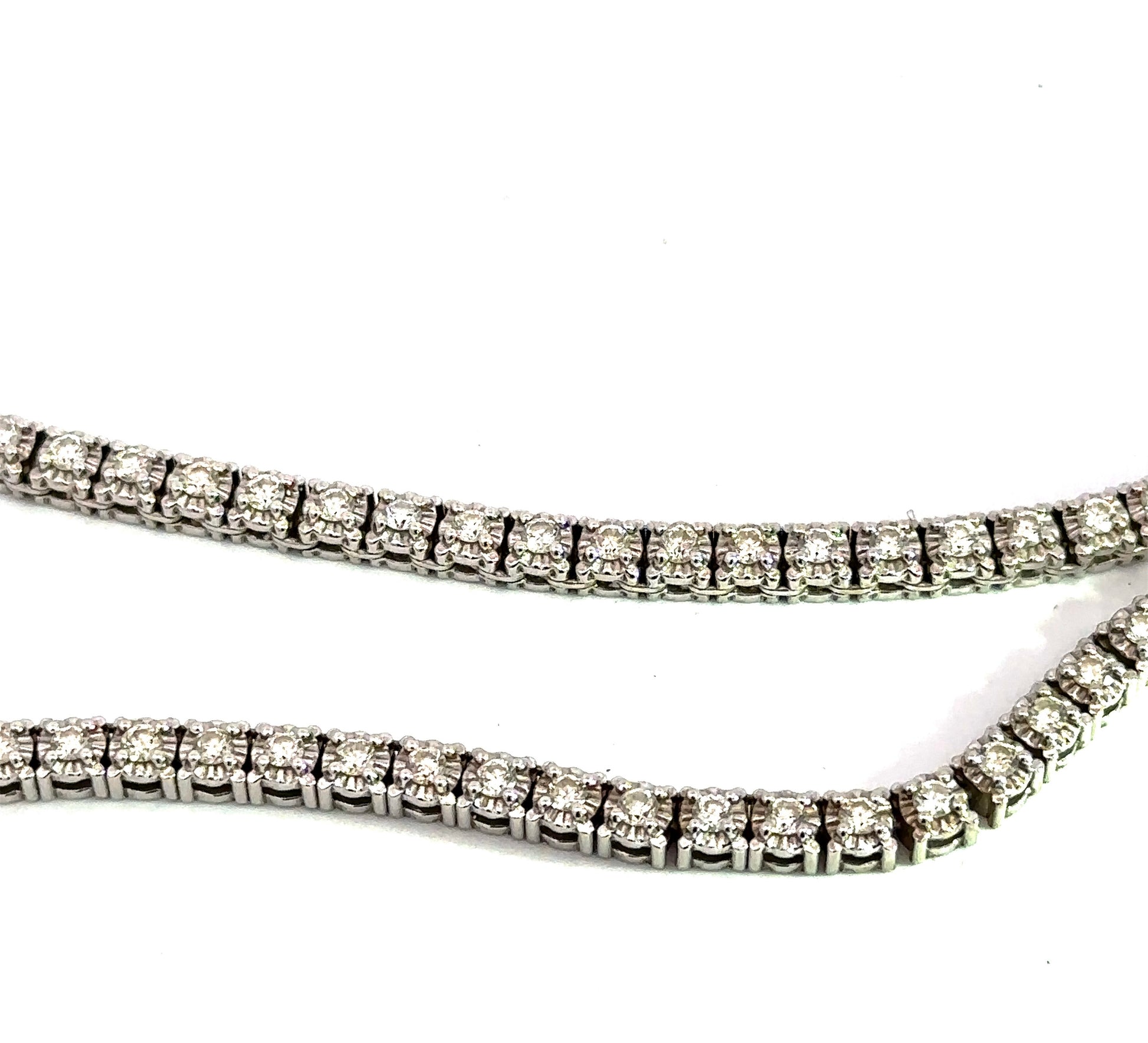Close up of diamond tennis necklace