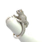Side of diamond panther ring with diamonds on the body and half the band.