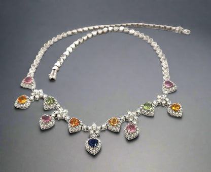diamond and colored stone necklace lying down