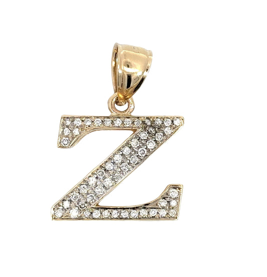 yellow gold diamond z pendant with 52 small round diamonds