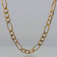 Front of Figaro style link chain in yellow gold