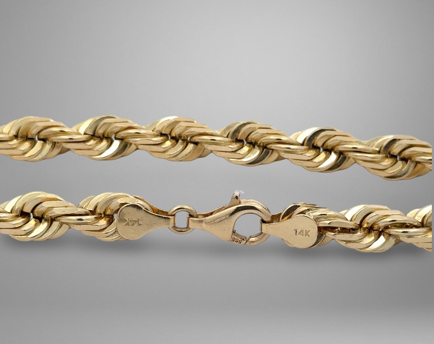 Gold rope chain with 14K stamp on lobster clasp