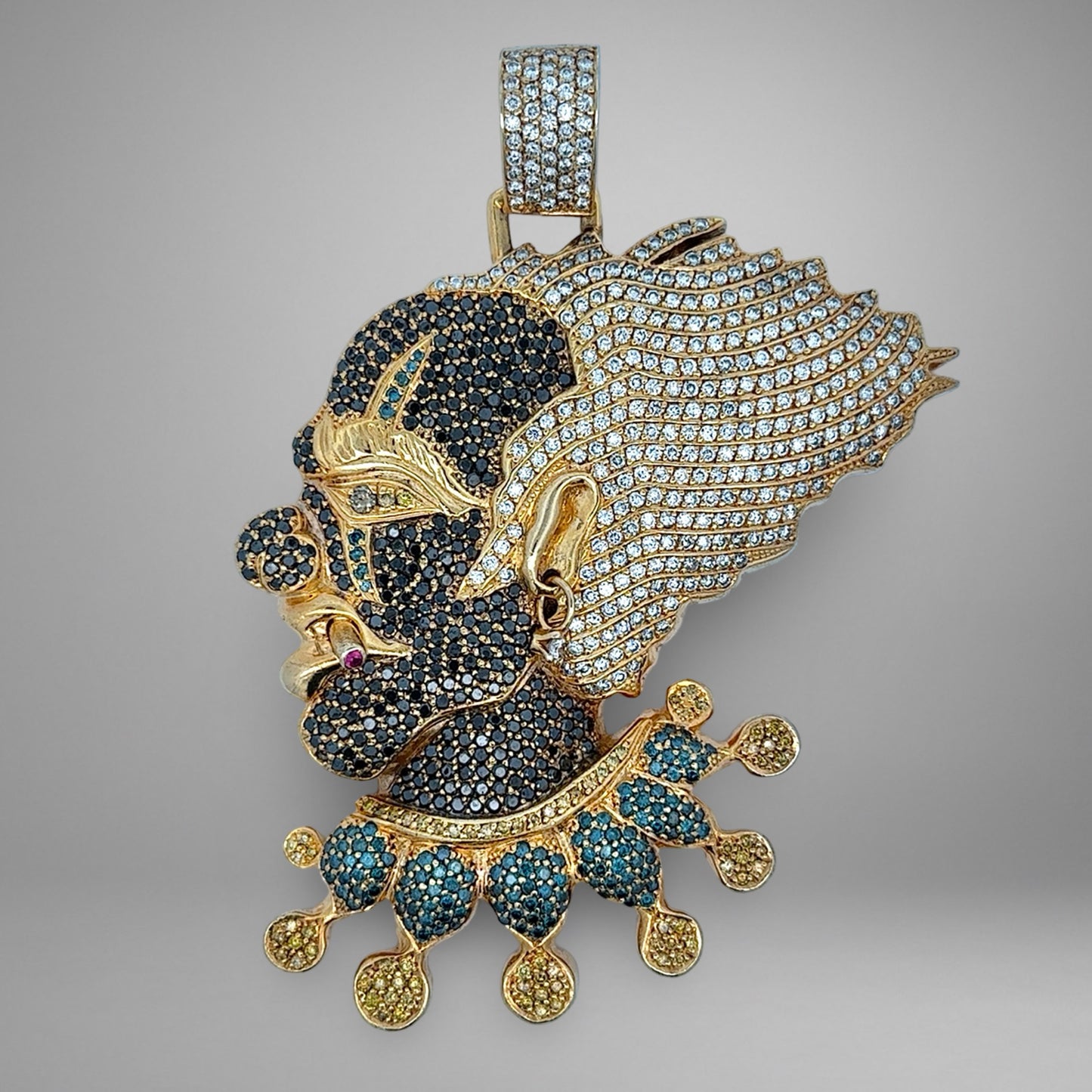 Diamond clown pendant on grey background