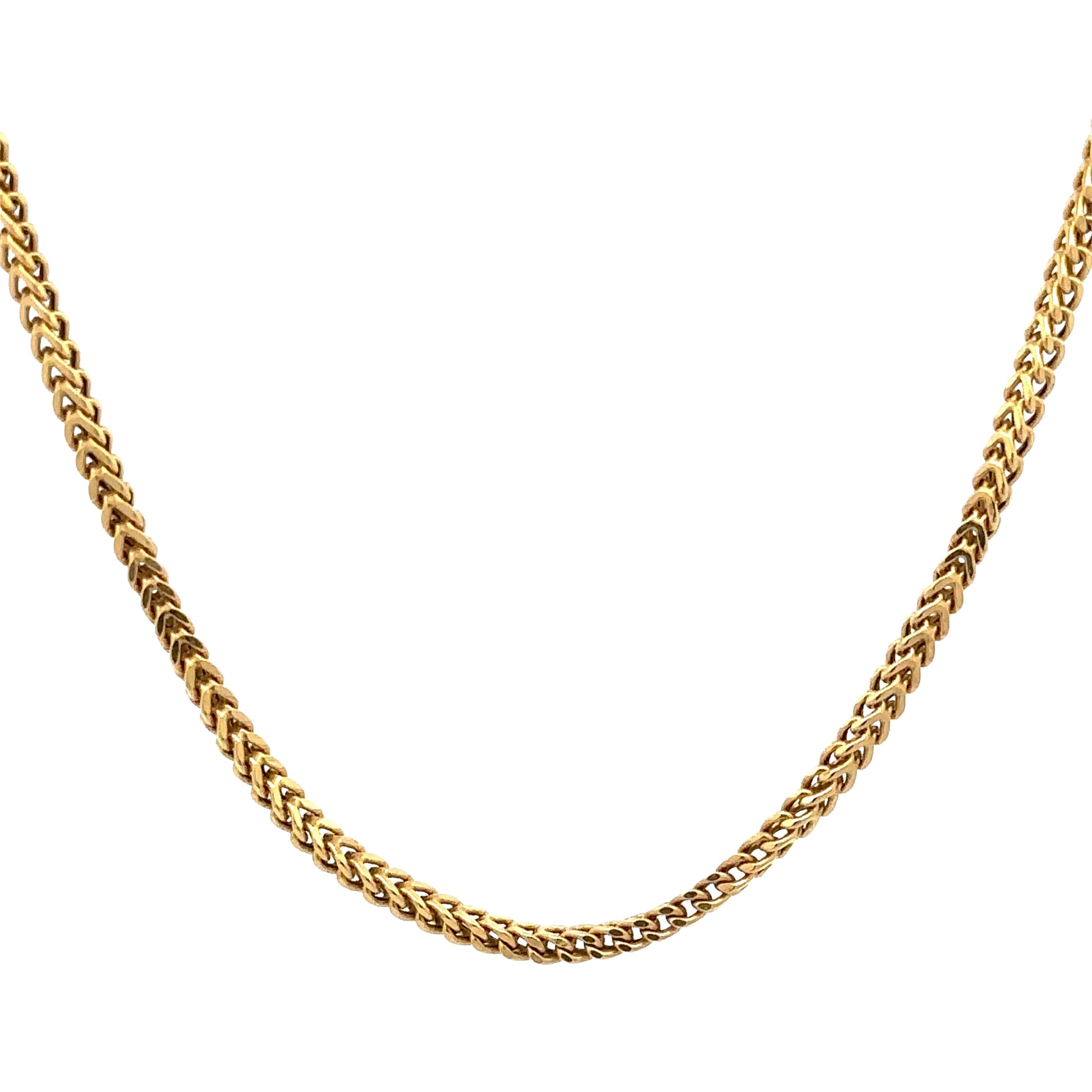 Hanging yellow gold square franco chain