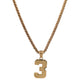 Yellow Gold Round Chain with yellow gold number 3 pendant