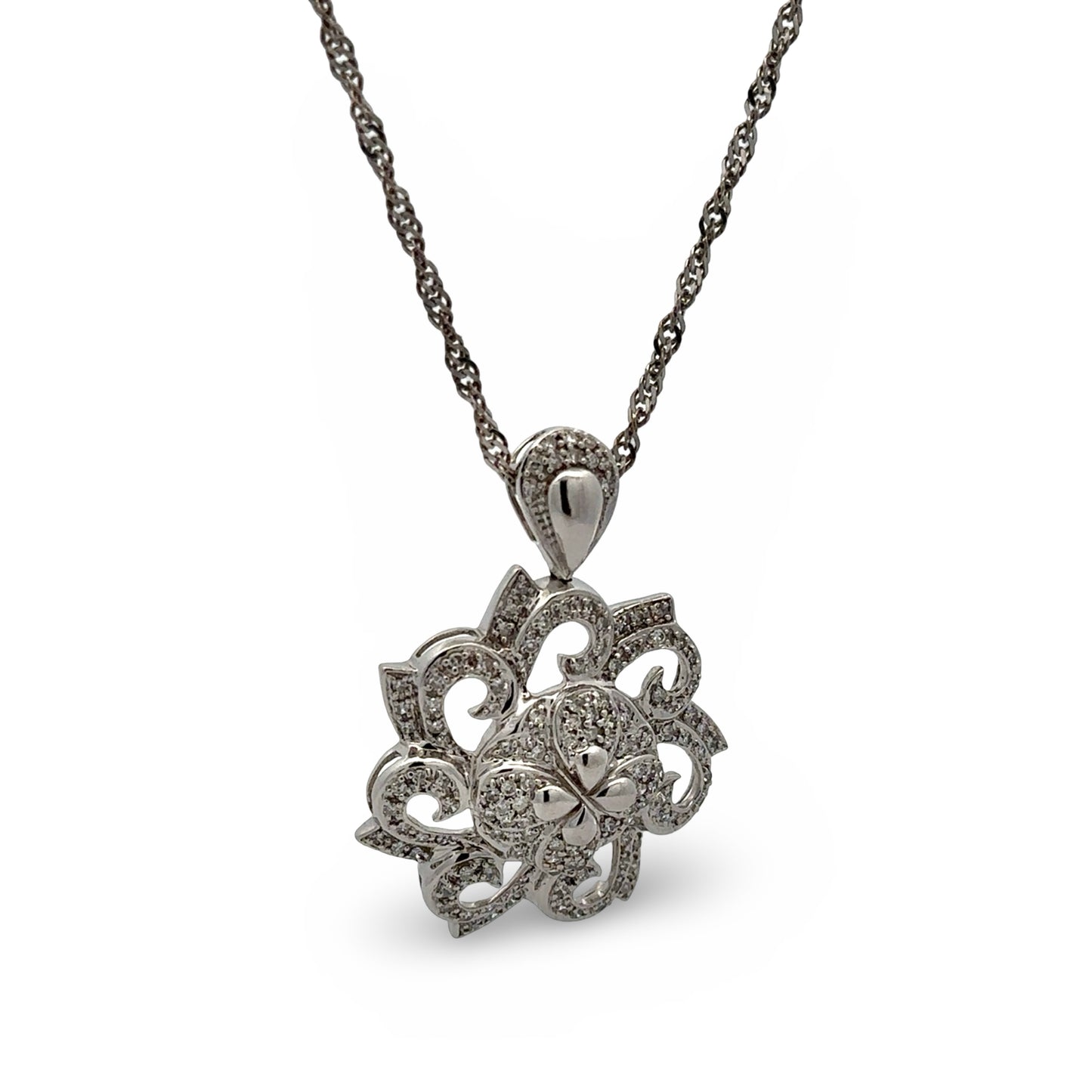 White gold necklace with small round diamonds