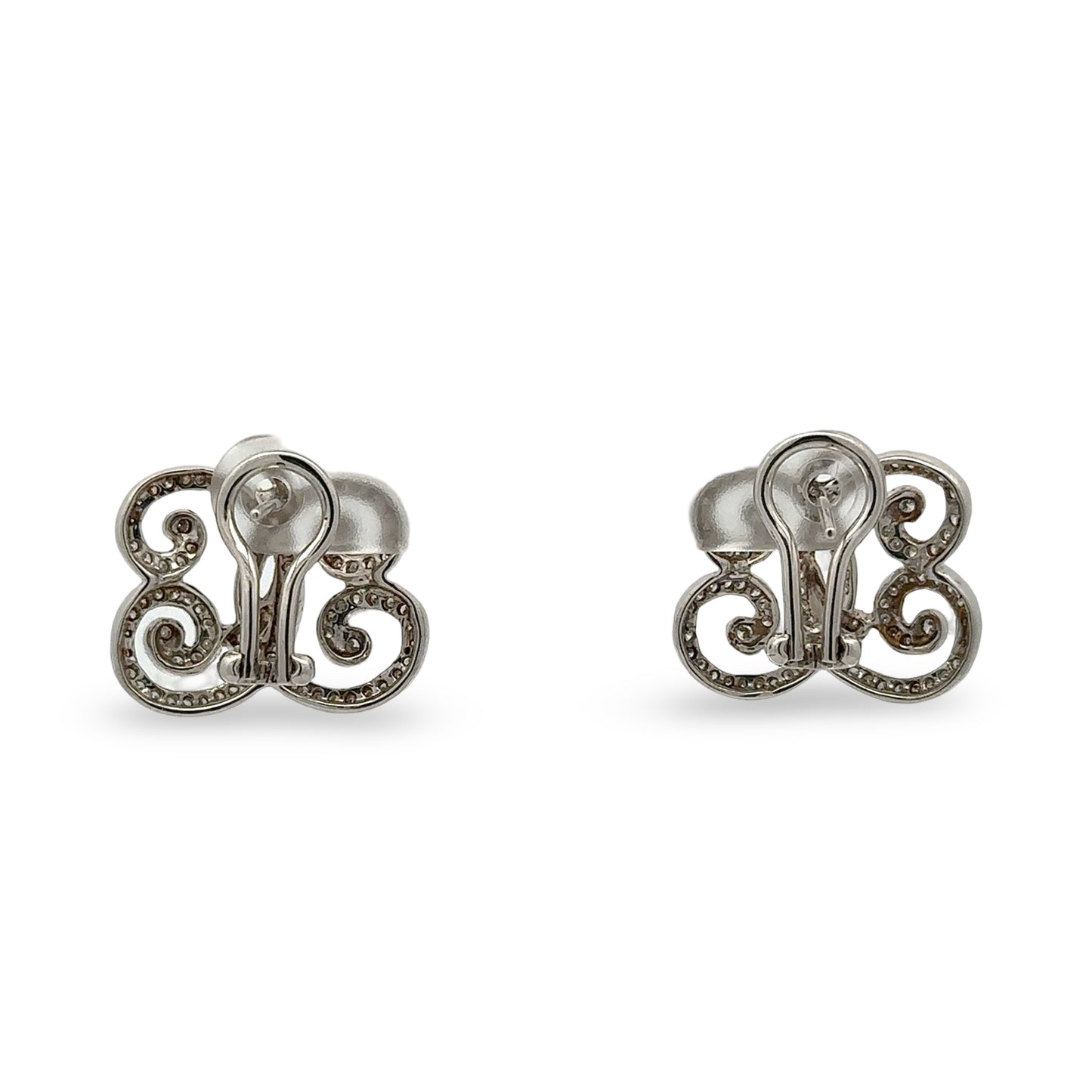 Back of pair of white gold diamond earrings