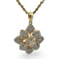 Gold and diamond flower-shaped pendant on a white background
