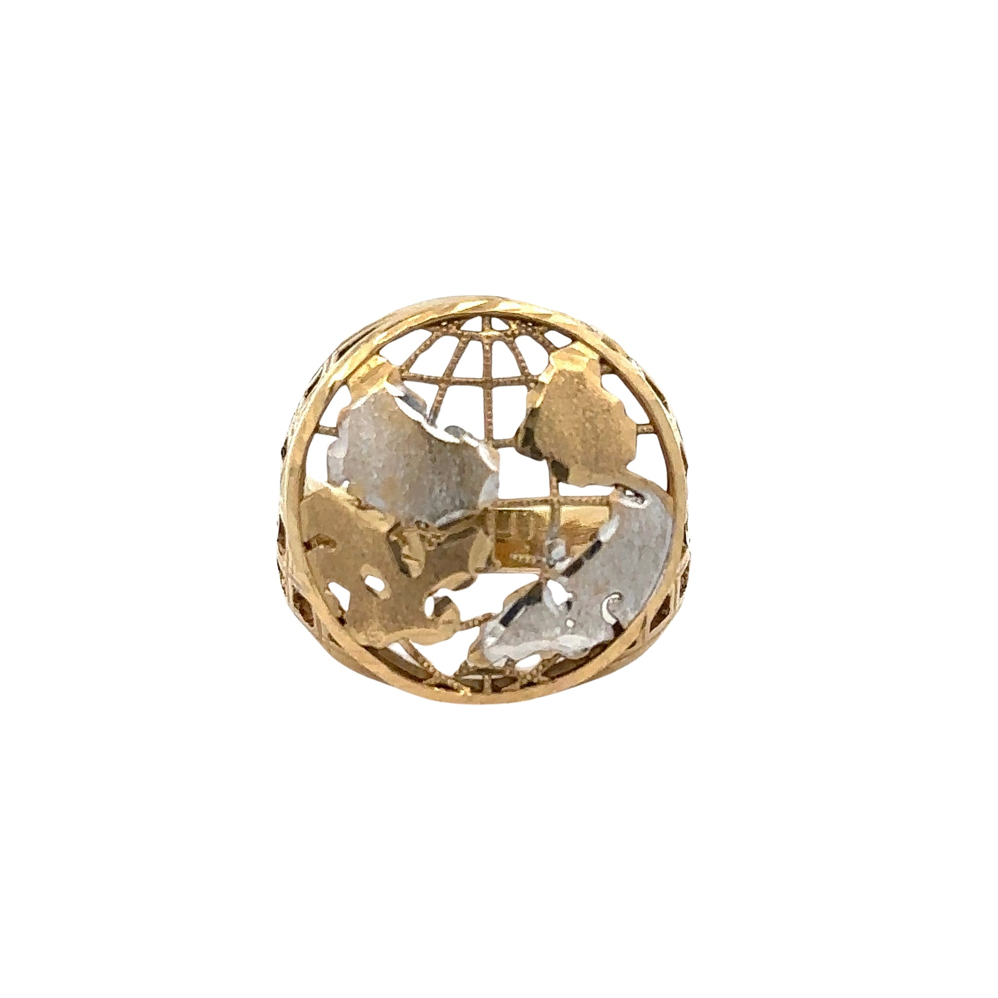 Front of World Ring. Continents are yellow and white gold.