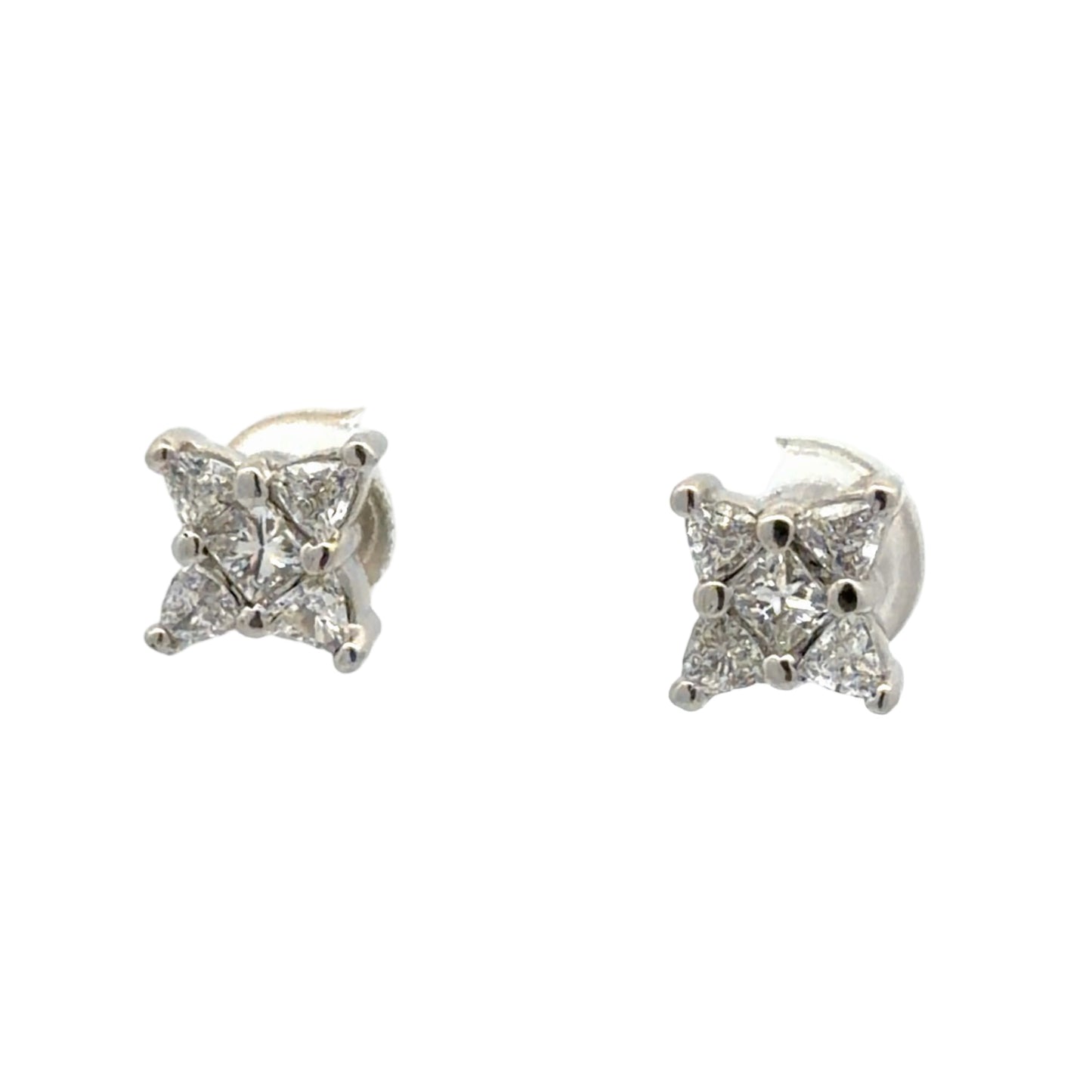 Pair of diamond stud earrings on a white background