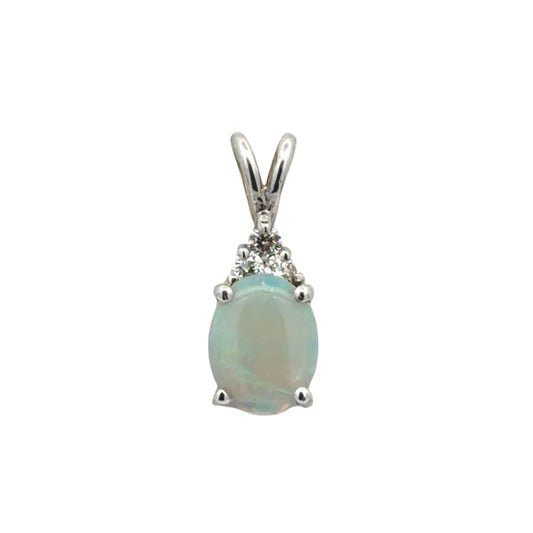 White gold pendant with Opal and diamonds on a white background