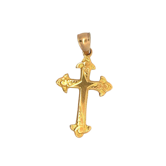 front of yellow gold cross pendant with some scratches on gold