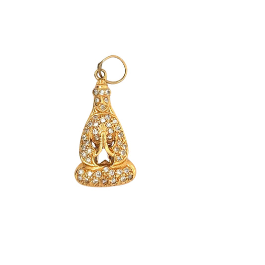 Yellow Gold Diamond Meditating Pendant with small round diamonds