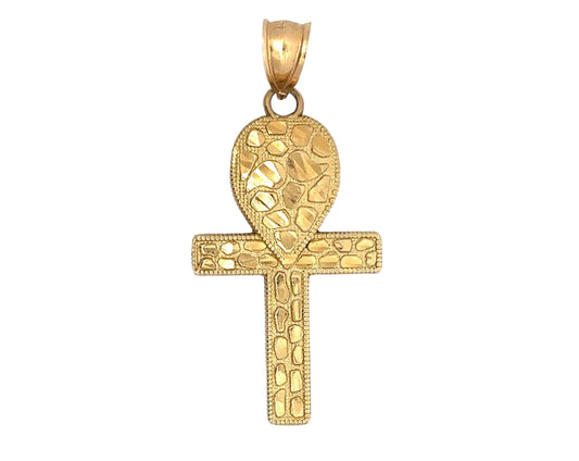 yellow gold ankh pendant with nugget detailing