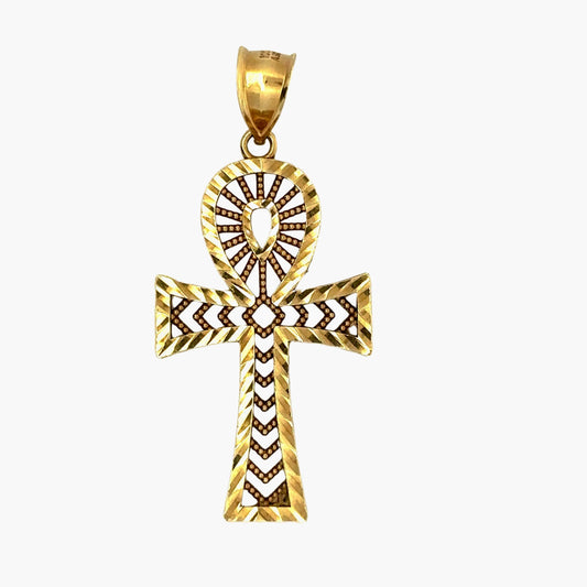 front of yellow gold ankh pendant