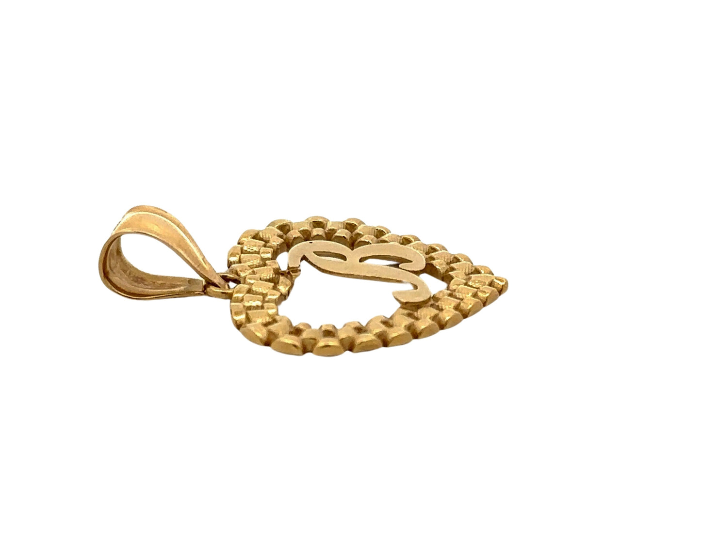 Colgante de oro amarillo de 10 quilates con letra "B" y corazón de Rolex para mujer