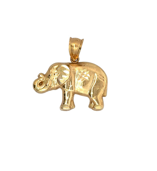 Front of yellow gold elephant pendant
