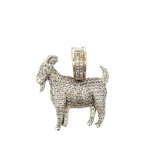 Front of Goat pendant in white gold with small round diamonds on front of body and on bail