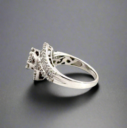 Side of white gold ring with faint scratches on band