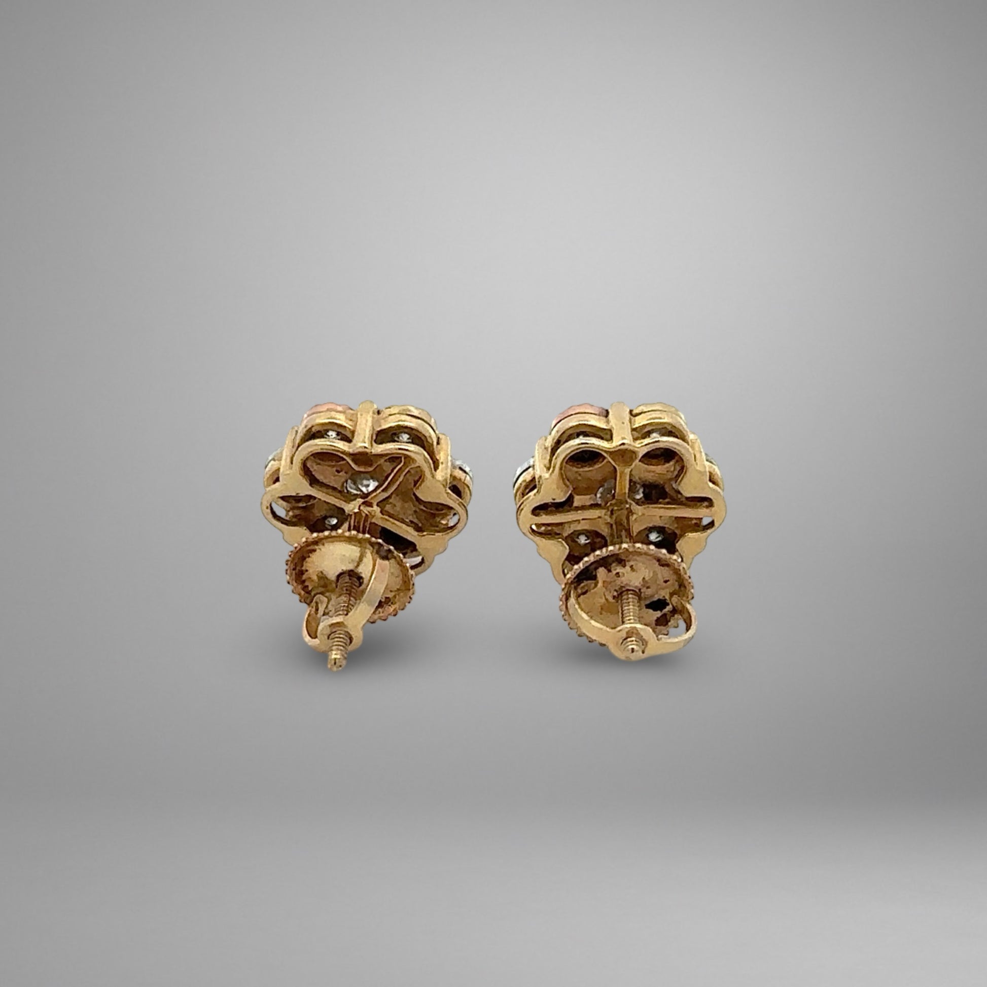 Pair of gold earrings on a gray background