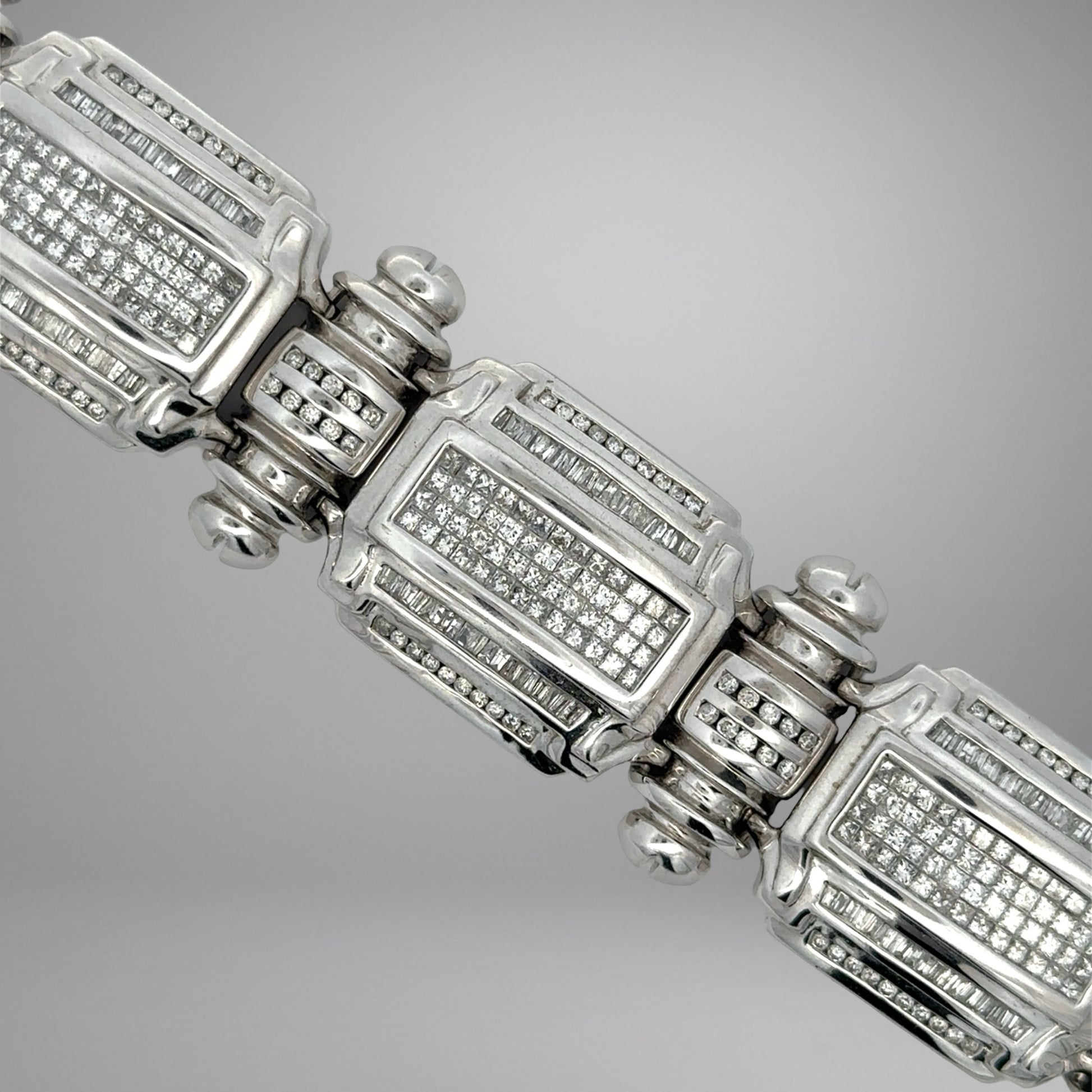Close up of diamonds on bracelet