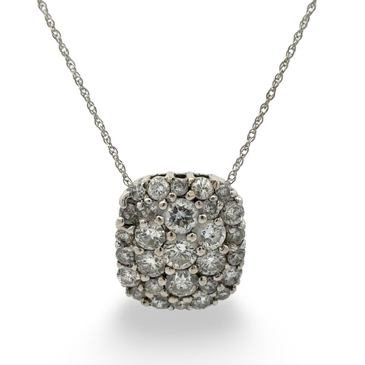 Diamond cluster necklace on a white background