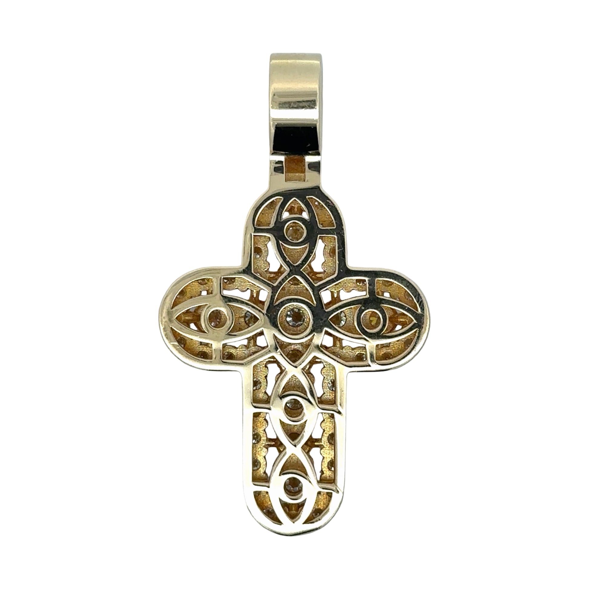 Back of cross pendant in yellow gold