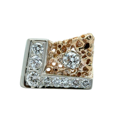 Front of yellow and white gold nugget ring with diamond accents