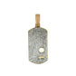Yellow gold dog tag pendant with small round diamonds and "760" on the front