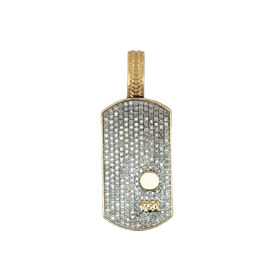 Yellow gold dog tag pendant with small round diamonds and "760" on the front