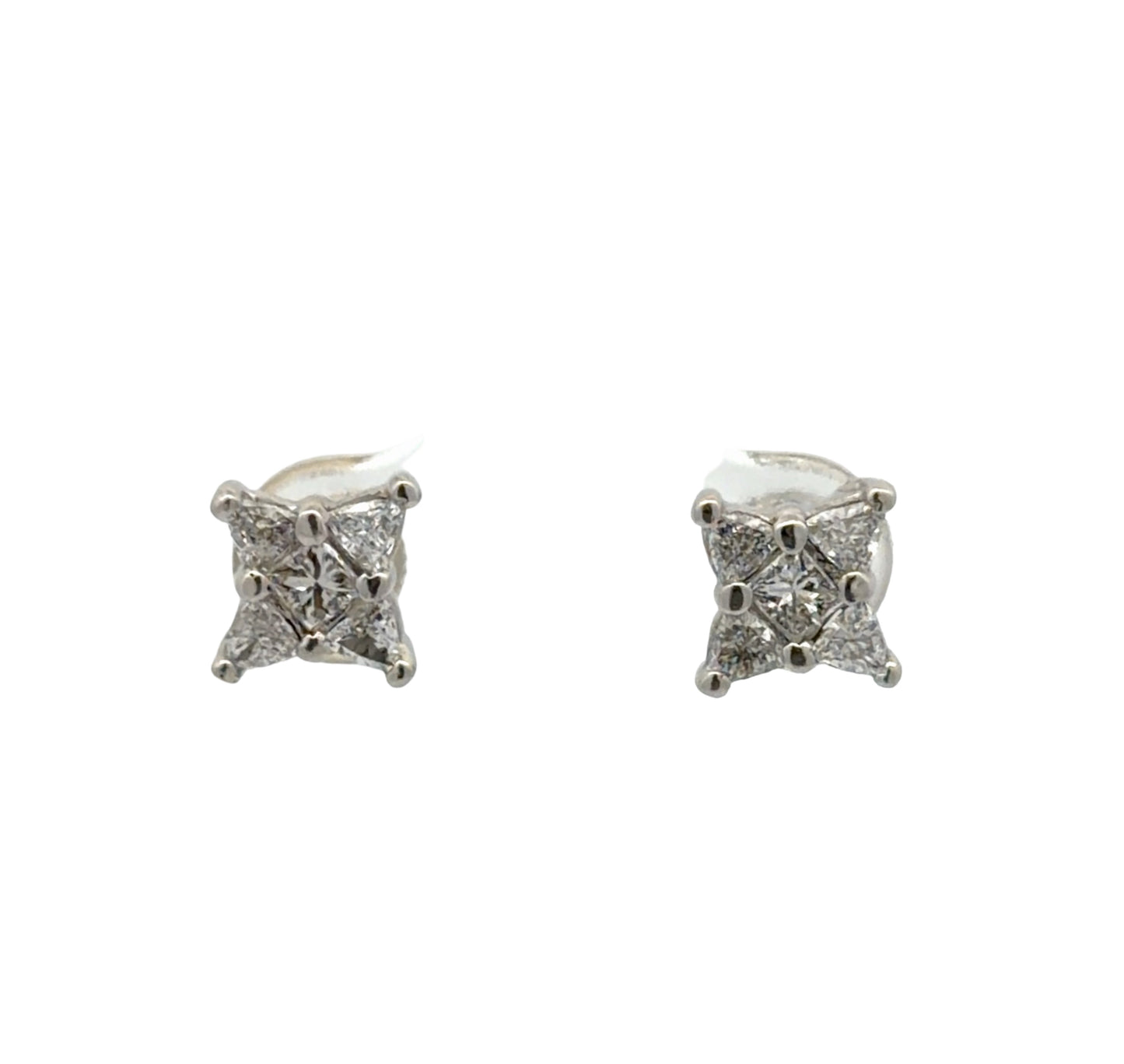 Pair of diamond stud earrings on a white background
