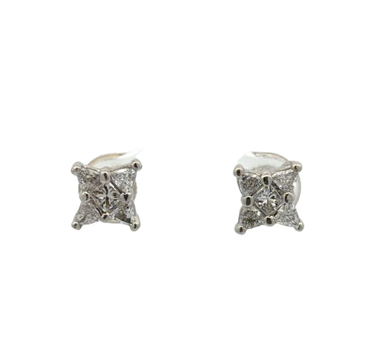 Pair of diamond stud earrings on a white background