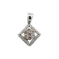 White gold pendant with champagne colored diamonds in the center and white diamonds on the sides in a square shape