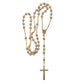 Back of tricolor rosary necklace on white background