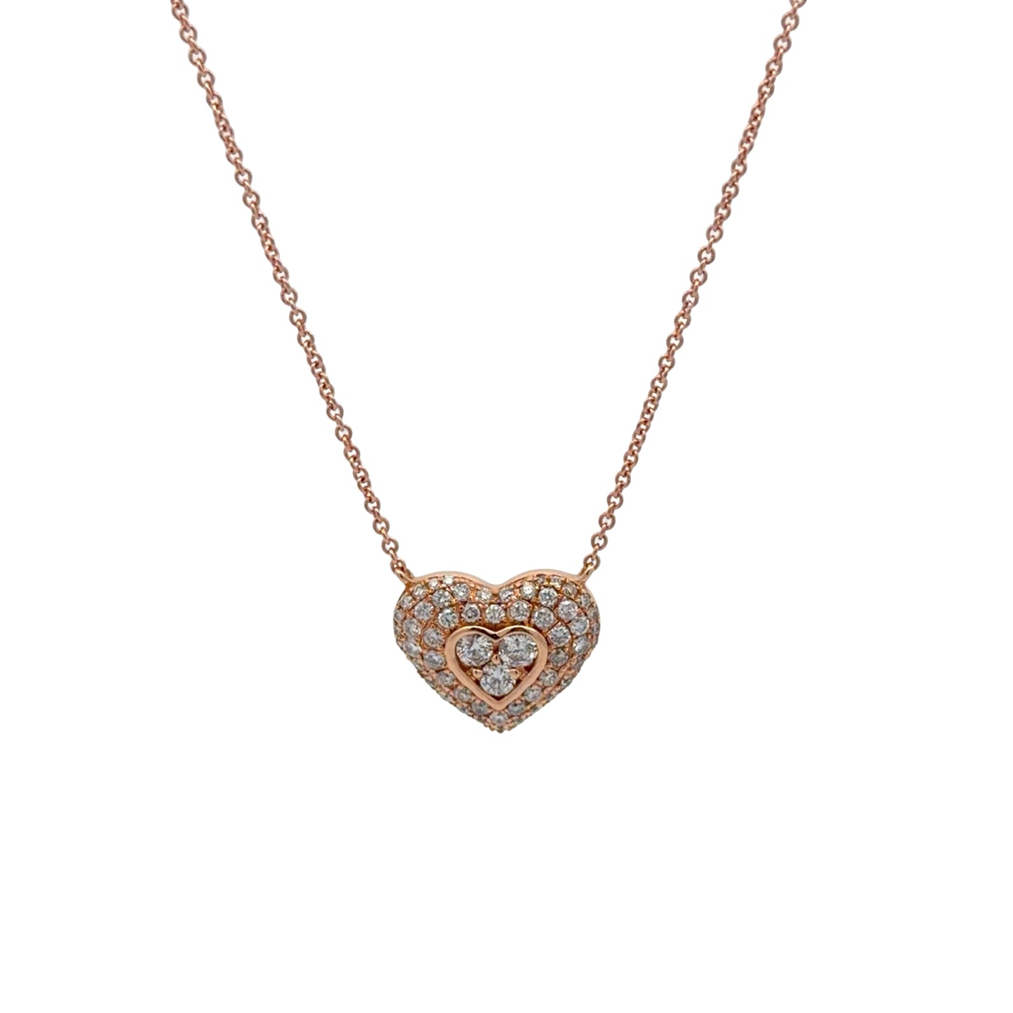 Heart-shaped diamond necklace on a white background
