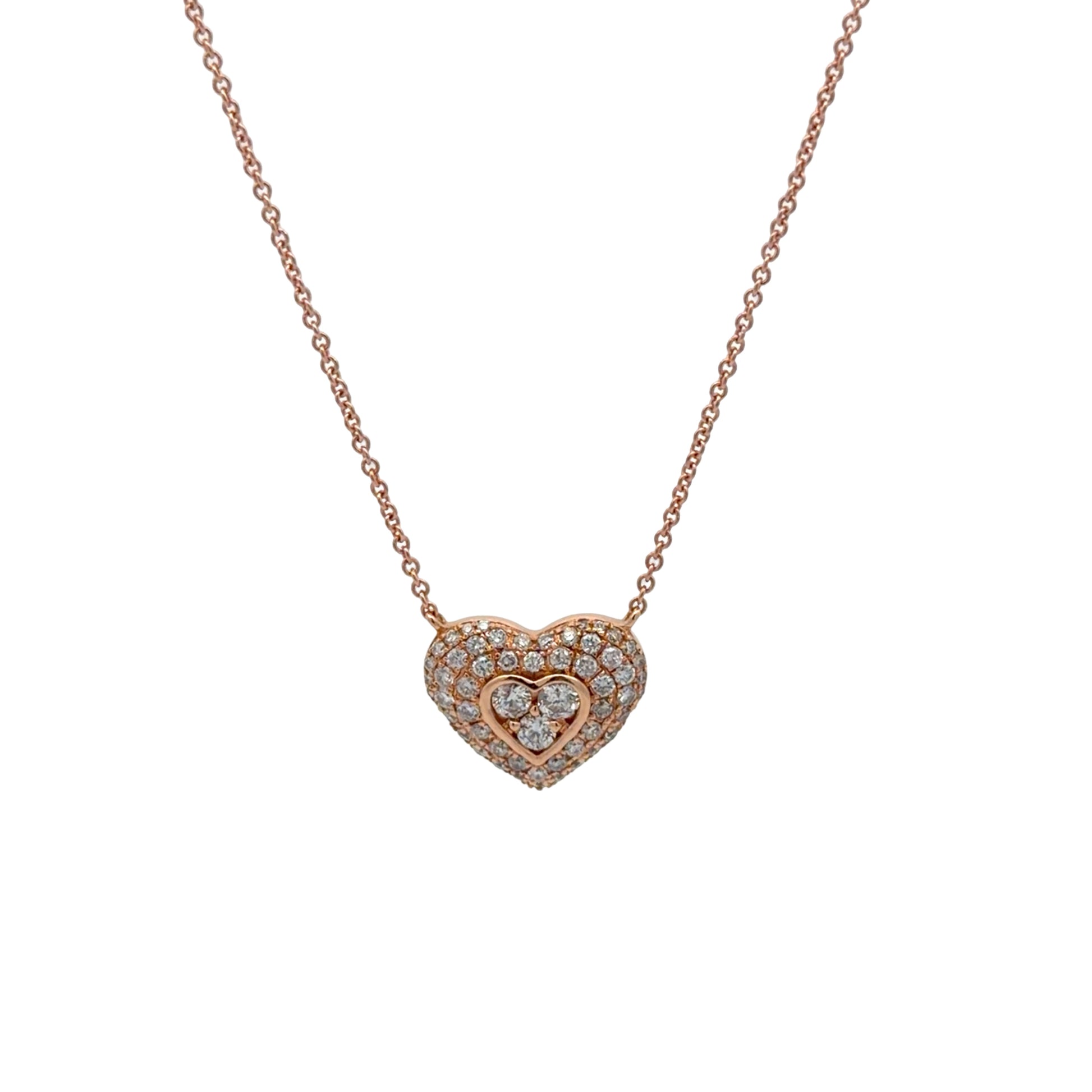 Heart-shaped diamond necklace on a white background